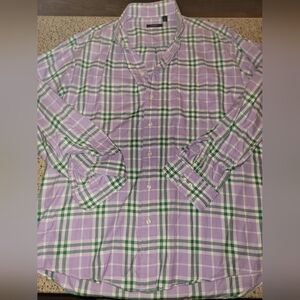 Burberry Mens SZ L Lavender And Green Plaid Shirt